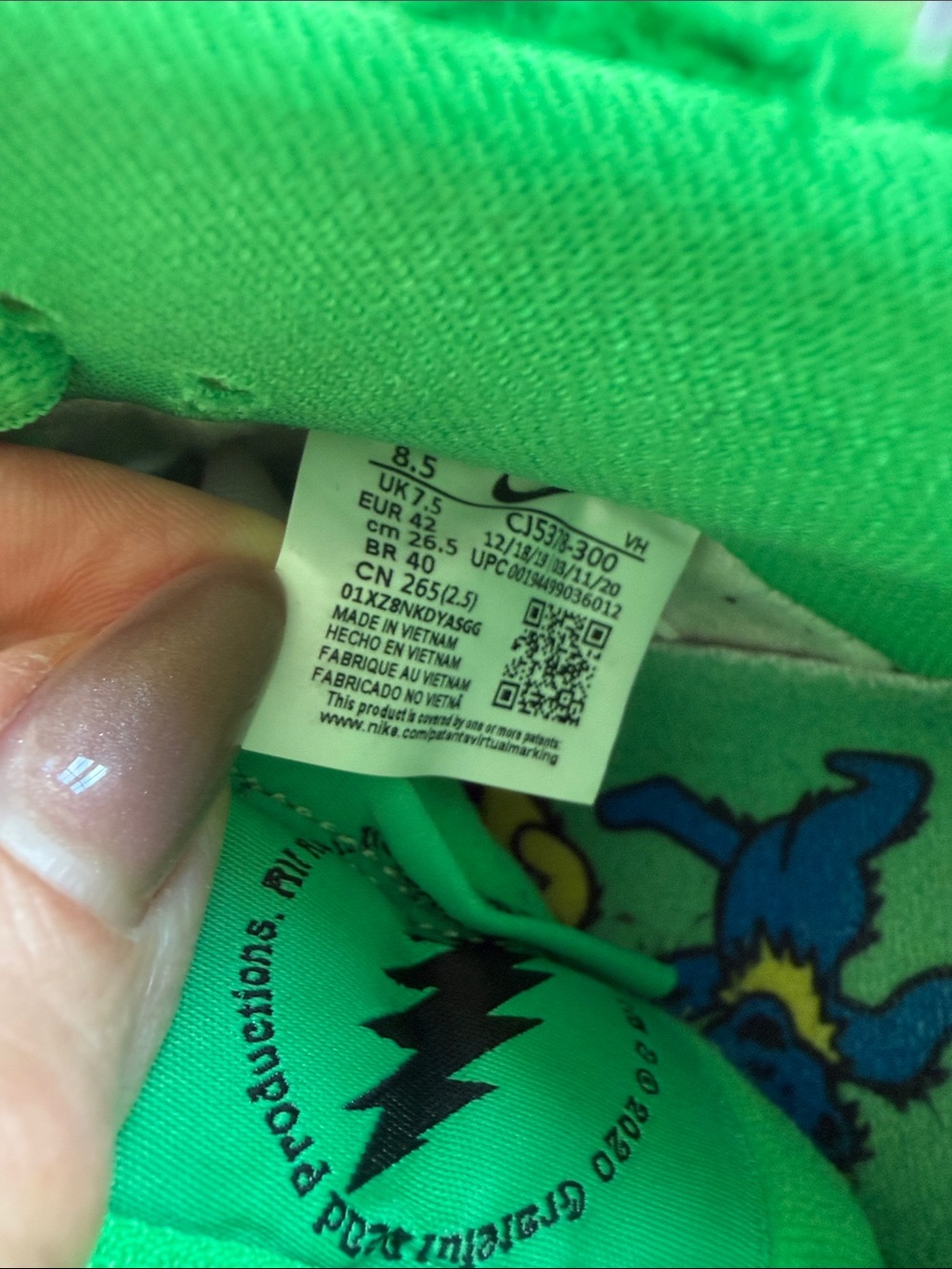 Nike SB Dunk Low Grateful Dead Bears "Green Bear" sneakers - Picture 8 of 9